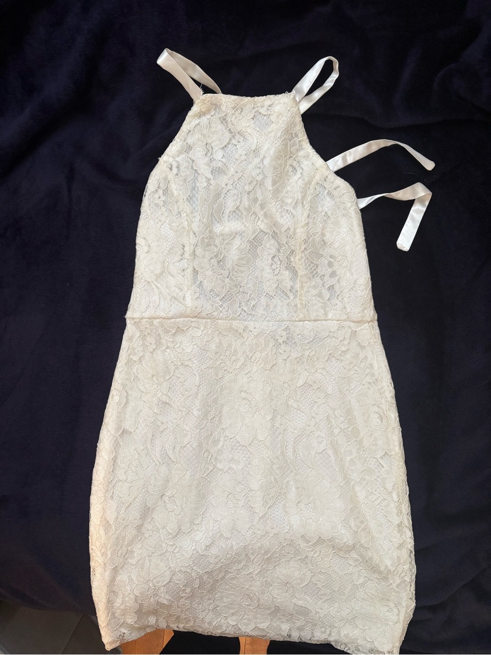 Lulu's Cream Lace Halter Mini Dress
